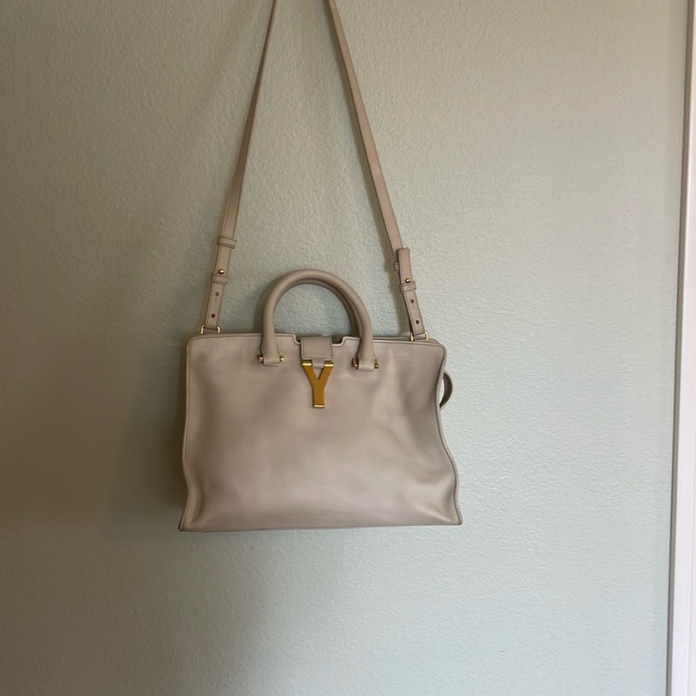 Yves Saint Laurent Cream Ligne Satchel with Gold Hardware